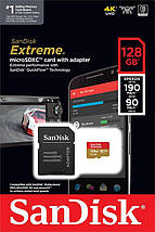 Картка пам'яті MicroSDXC 128 GB C10 UHS-I SanDisk Extreme V30 U3 R190/W90MB/s + SD (SDSQXAA-128G-GN6MA), фото 4