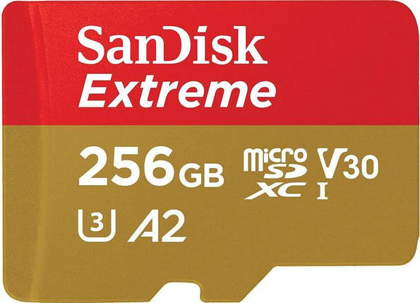 Картка пам'яті MicroSDXC 256 GB C10 UHS-I SanDisk Extreme V30 U3 R190/W130MB/s + SD (SDSQXAV-256G-GN6MA), фото 1