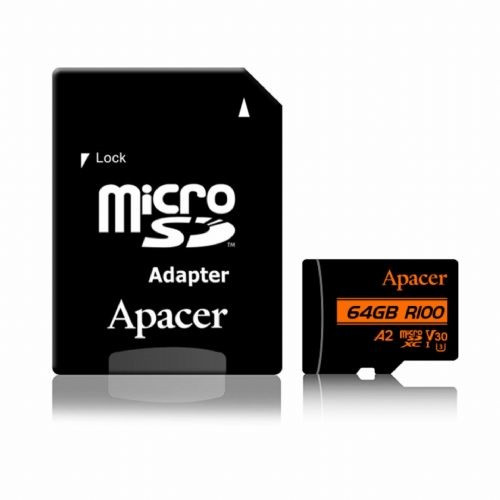 Картка пам'яті MicroSDXC 64 GB UHS-I/U3 Class 10 Apacer (AP64GMCSX10U8-R) + SD адаптер