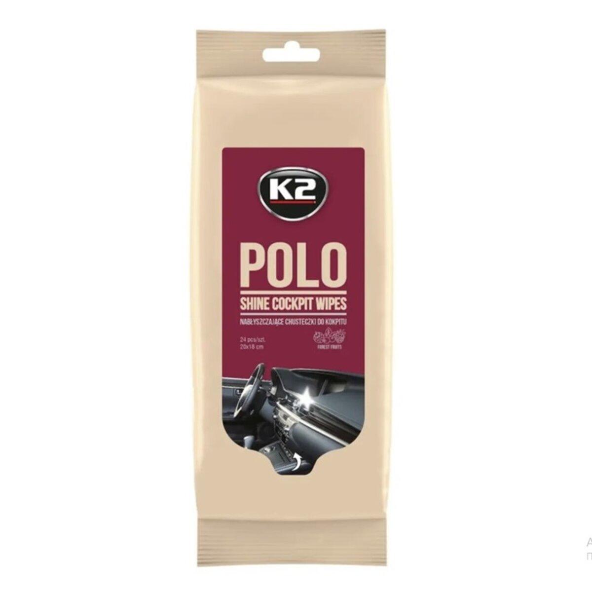 Вологі серветки K2 Polo Shine Cockpit Wipes для очищення панелі приладів та пластикових деталей