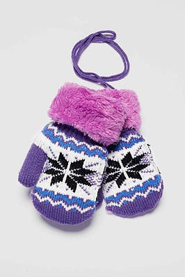 Рукавички дитячі на хутрі фіолетового кольору з малюнком р.4-5 186495T Безкоштовна доставка