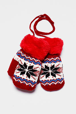 Рукавички дитячі на хутрі червоного кольору з малюнком р.4-5 186496T Безкоштовна доставка