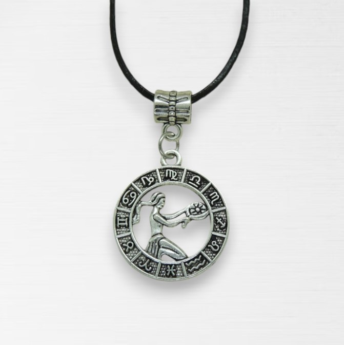Кулон на шкіряному шнурку знак зодіаку Діва сріблястий 3.3 см, фото 1