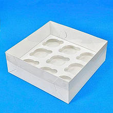 Коробка для 9 капкейків 250х250х90 мм (10 шт.) з прозорою кришкою