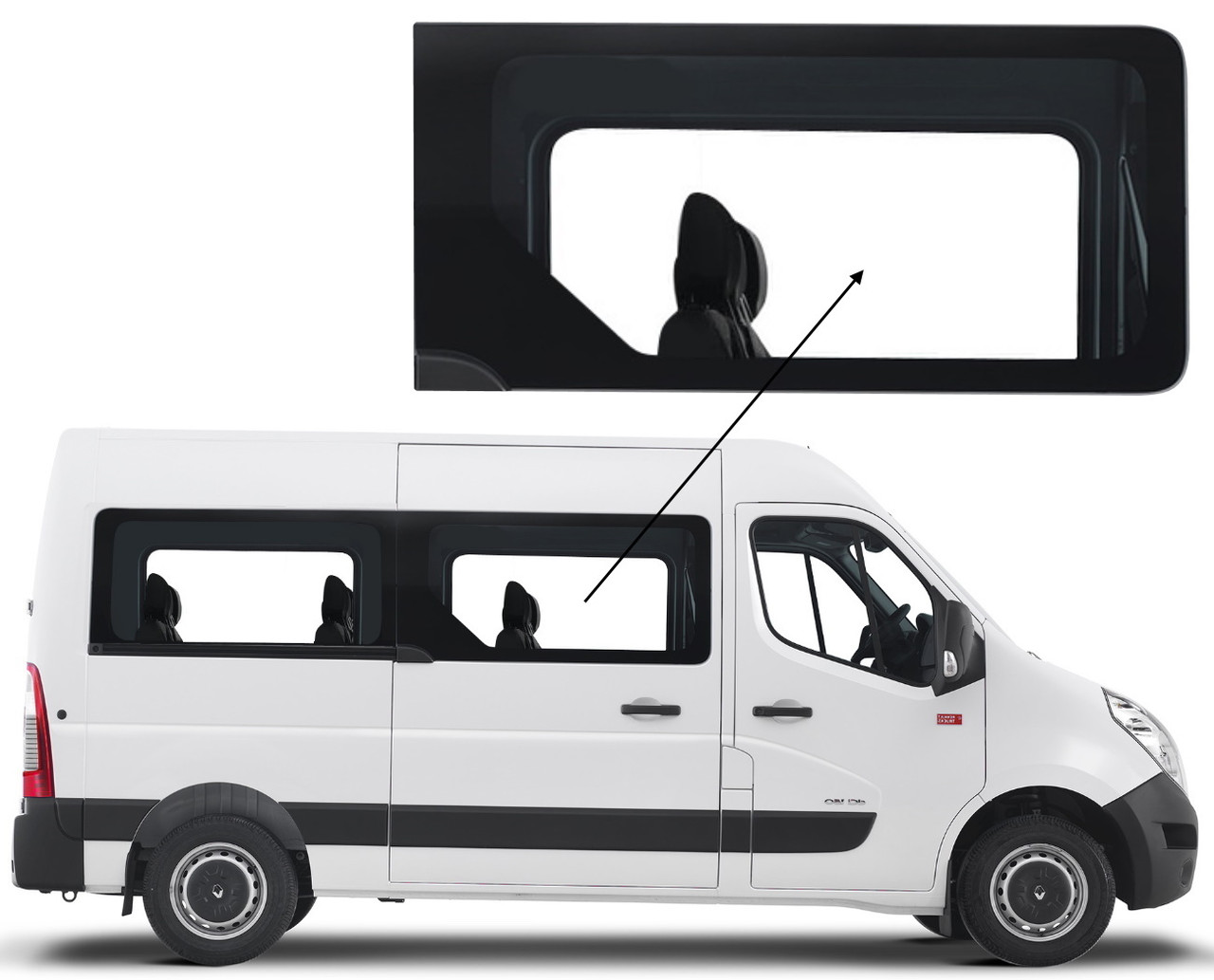Бічне скло Renault Master 2010-2024 салону переднє праве, фото 1