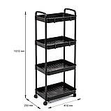 Етажерка мобільна на колесах, полиця органайзер чотириярусна пластикова 41х25х101см, чорна, фото 2
