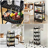 Етажерка мобільна на колесах, полиця органайзер чотириярусна пластикова 41х25х101см, чорна, фото 4