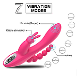 Вібратор для потрійної стимуляції, Вагінально-кліторальний і анальний стимулятор від USB, Інтимні іграшки, фото 6