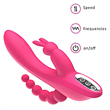 Вібратор для потрійної стимуляції, Вагінально-кліторальний і анальний стимулятор від USB, Інтимні іграшки, фото 2