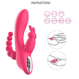 Вібратор для потрійної стимуляції, Вагінально-кліторальний і анальний стимулятор від USB, Інтимні іграшки, фото 4