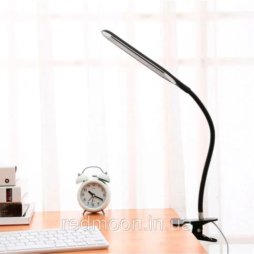 Настільна світлодіодна LED лампа на прищіпці, гнучка, Чорна / Світильник з прищіпкою та гнучкою ніжкою, фото 1