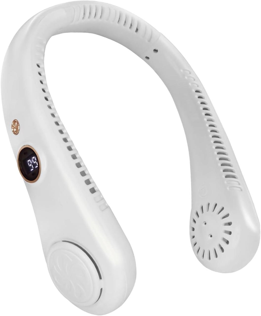 Портативний вентилятор для шиї USB, що перезаряджаються, 5-ступеневий підвісний безлопатевий білий, фото 1