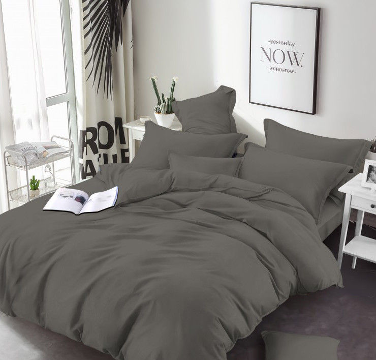 Темна сіра однотонна тканина 220 см Бязь Gold Lux 125 г для пошиття постільної білизни, рулон 50 м, Пакистан