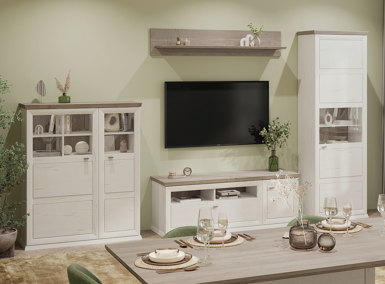 Сучасна набірна модульна біла стінка під телевізор у вітальню зал у скандинавському стилі Орегон Сокме