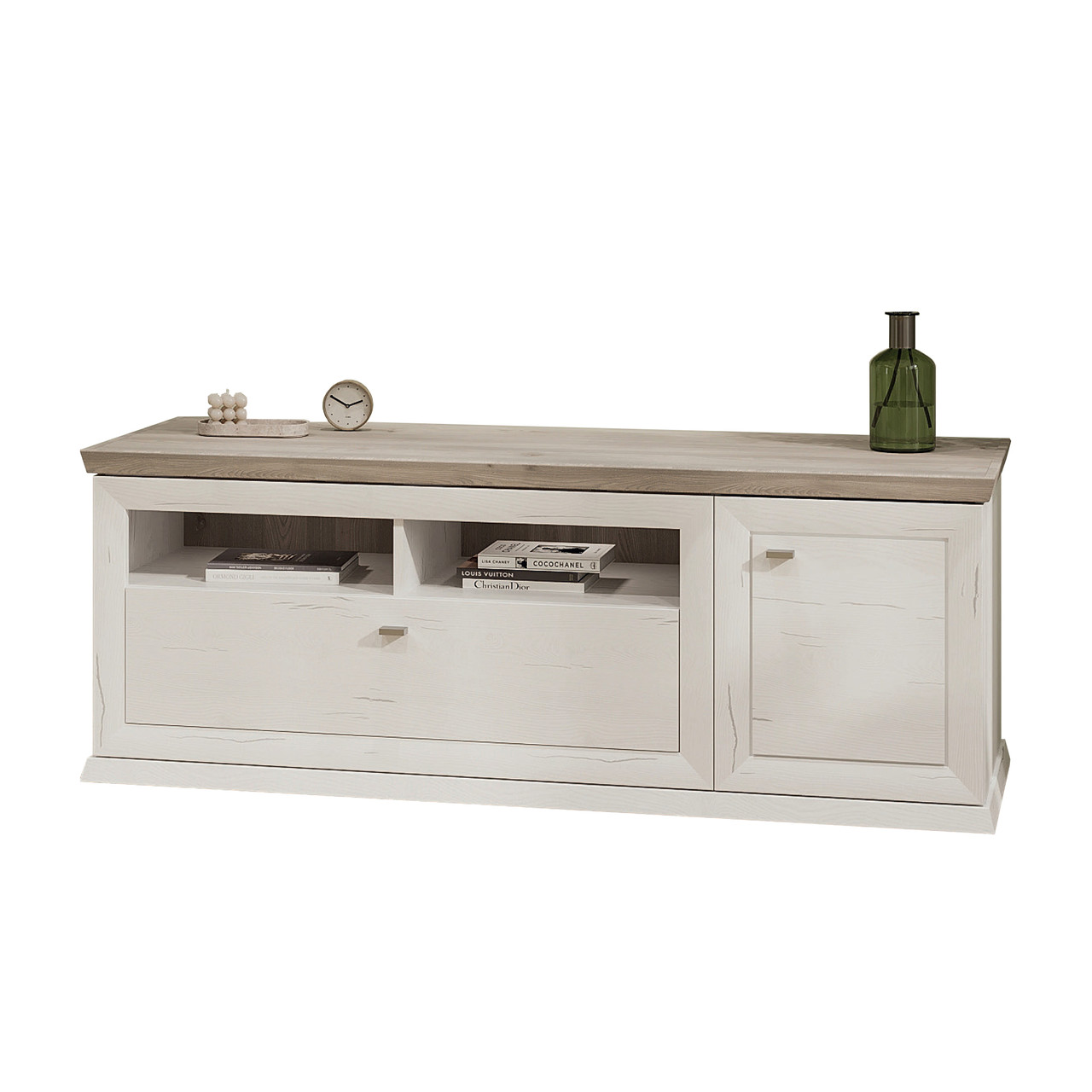 Сучасна підлогова довга тумба під телевізор 150 см 1Д1Ш біла прованс у спальню вітальню зал Орегон Сокме