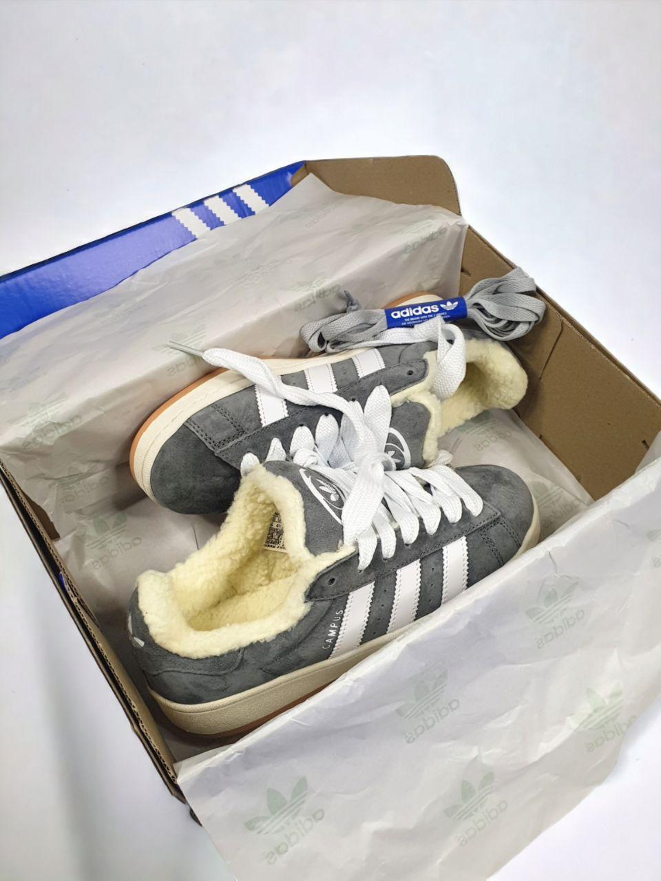 Чоловічі зимові кросівки Adidas Campus 00s Premium Fur Grey (сірі) стильні замшеві на хутрі art296 топ, фото 1