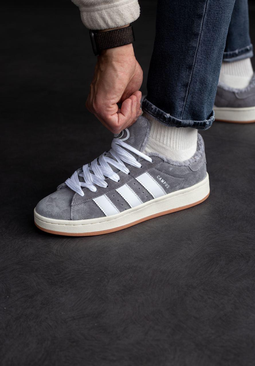 Чоловічі зимові кросівкиAdidas Campus Grey White Winter Fur (сірі) стильні замшеві на хутрі art0923 топ, фото 1