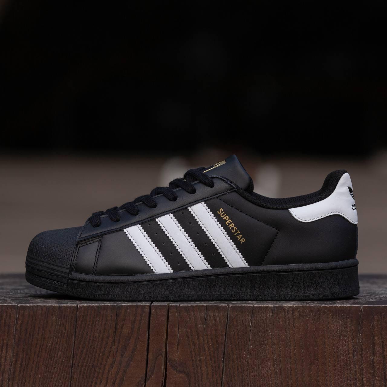 Чоловічі кросівки Adidas Superstar Black (чорні) стильні повсякденні кроси 1836 Адідас vkross