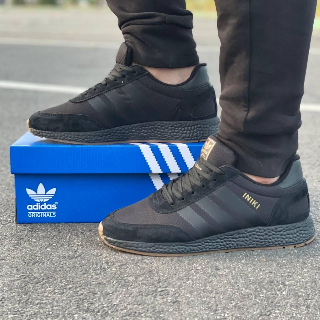 Чоловічі зимові кросівки Adidas Iniki Black Termo (чорні) низькі термо кроси осінь-зима art0641 vkross, фото 1