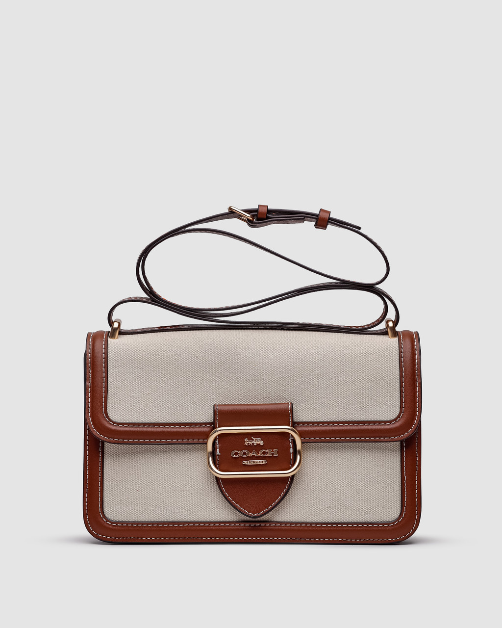 Жіноча сумка Coach Morgan Square Crossbody Bag Large (бежева з коричневим) актуальна сумочка KIS99493 vkross