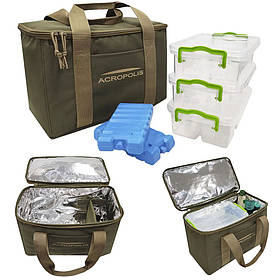 Термосумка на 16 л. з 2-ма акумуляторами холоду та контейнерами для їжі. Acropolis ТСТ-4у. Сумка холодильник