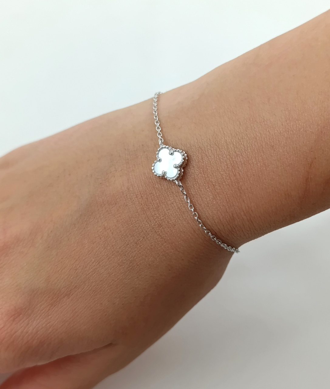 Браслет срібний "Клевер" з перламутром (Арт.82111494034), фото 1