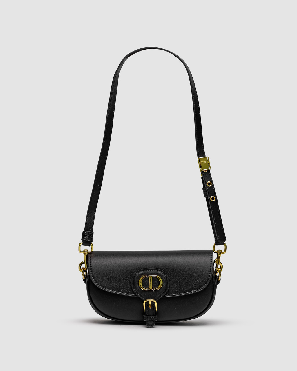 Жіноча сумка Dior Bobby East-West Bag Black Box Calfskin (чорна) красива сумочка на довгому ремені KIS99459 vkross