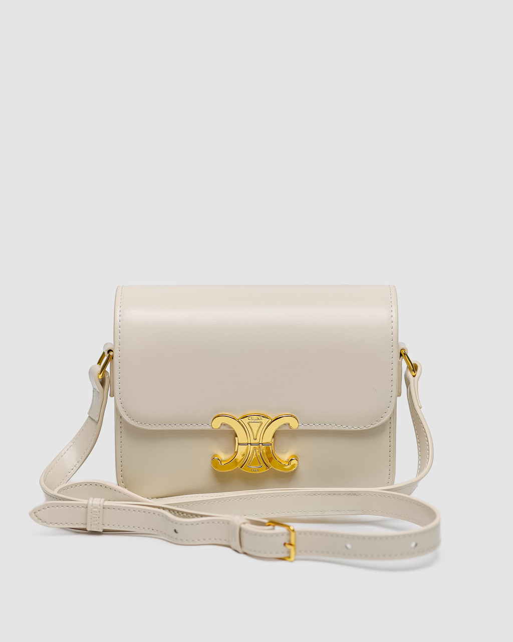 Жіноча сумка Celine Teen Triomphe Bag Cream in Shiny Calfskin (молочна) модна сумочка для дівчини KIS99523 vkross