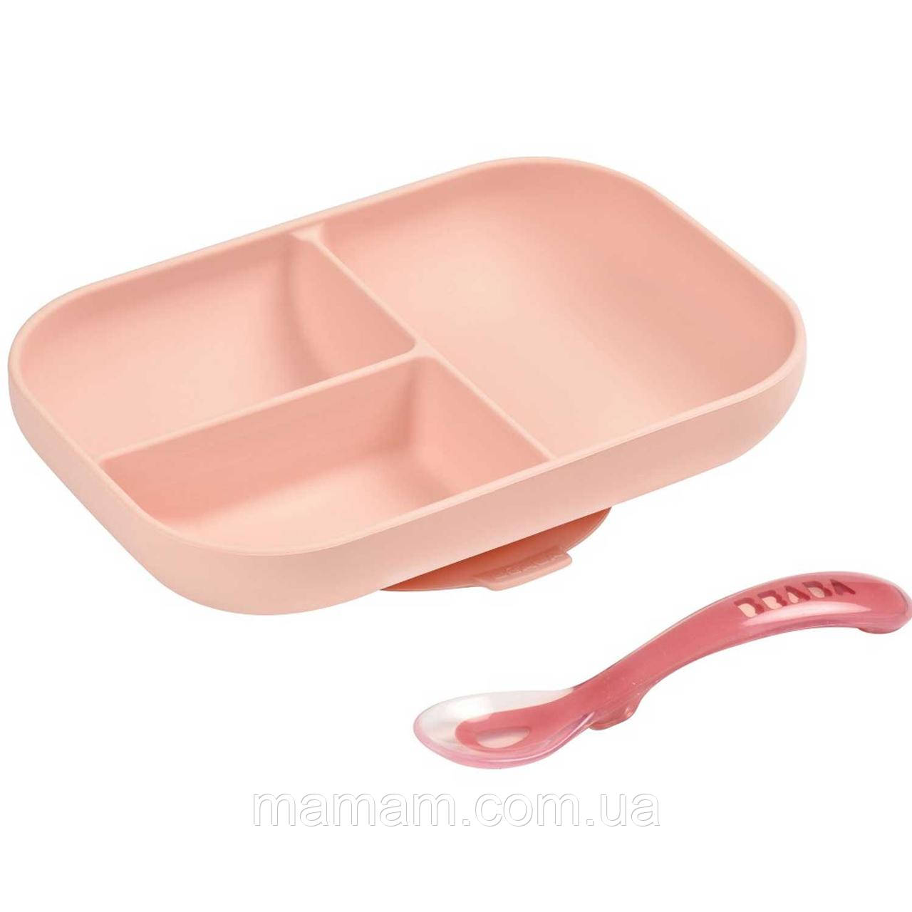 Набір з силіконової порційної тарілки та ложки Beaba Blue, фото 1