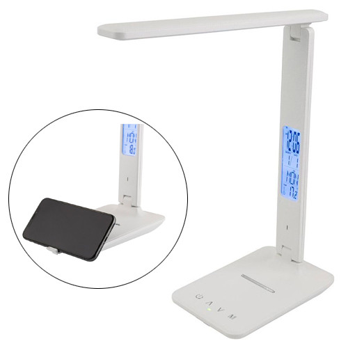 Лампа настільна TX26C0 LED 10 Вт годинник з бездротовим зарядним білим (006502), фото 1