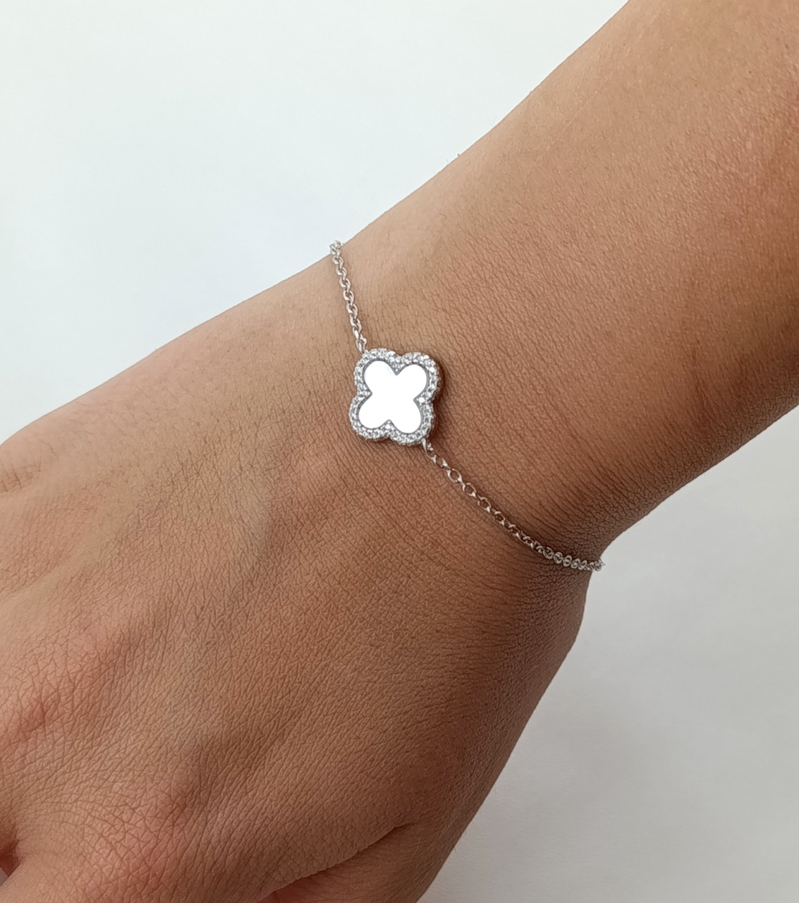 Браслет срібний "Клевер" з перламутром і цирконієм (Арт.82111487034), фото 1