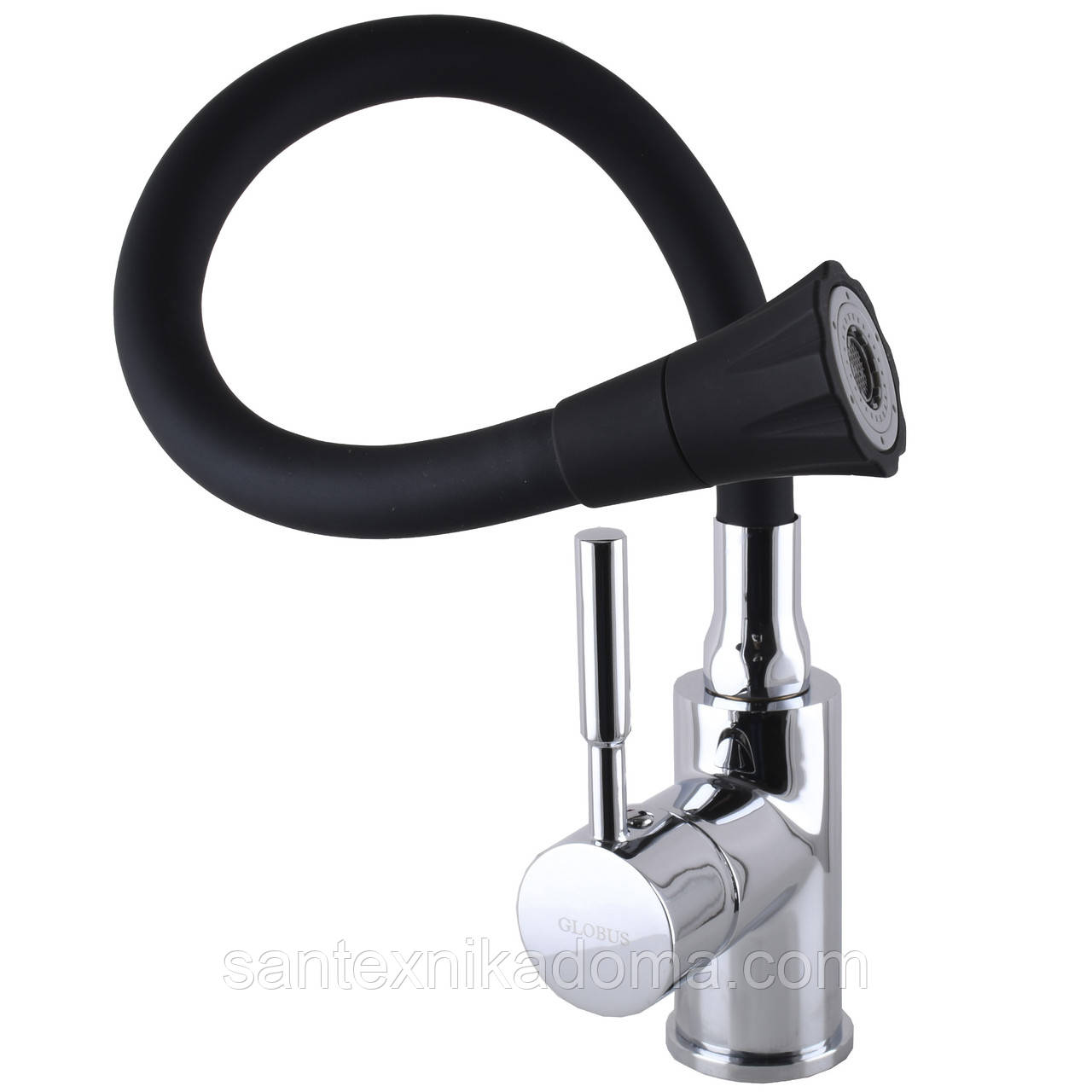 Змішувач на кухню Globus Lux Lazer GLLR-0203SA-B01 латунь чорний гофровилив, фото 1