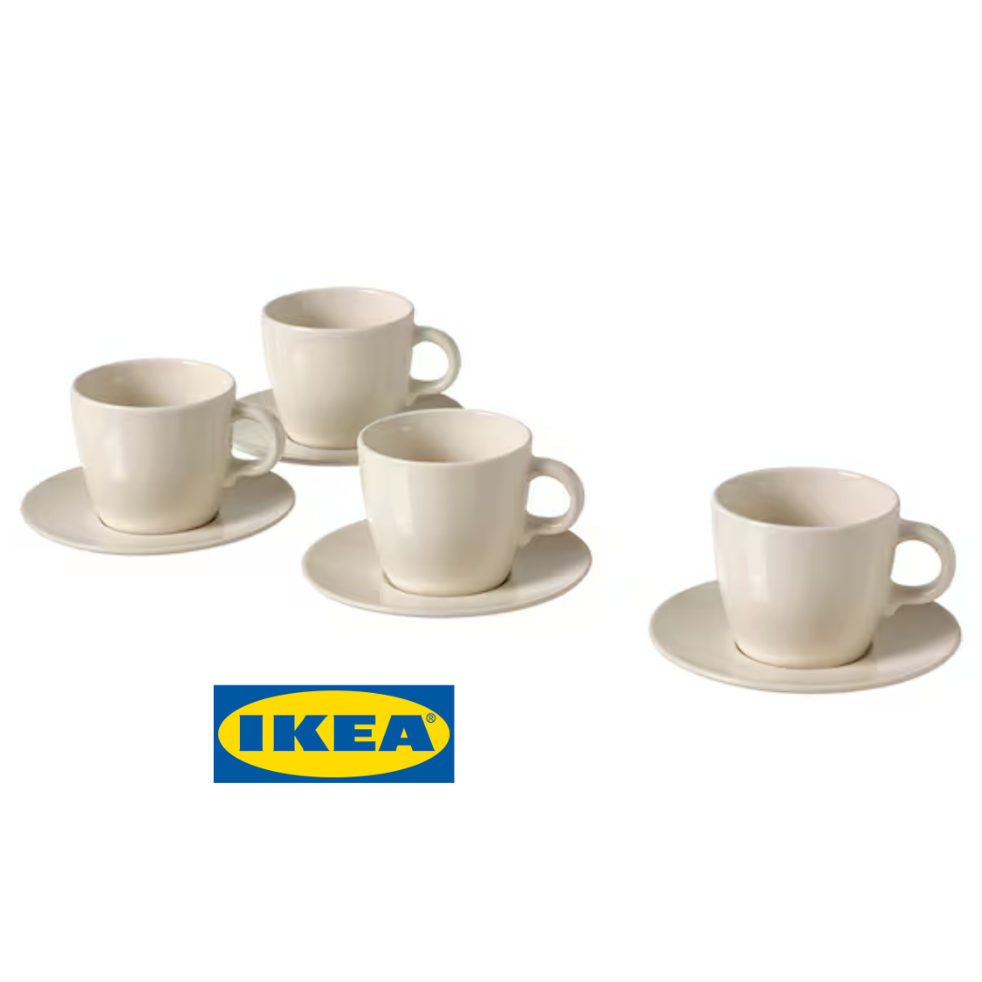 Набір чашок із блюдцями IKEA FÄRGKLAR Висота - 8 см Бежеві 504.794.33