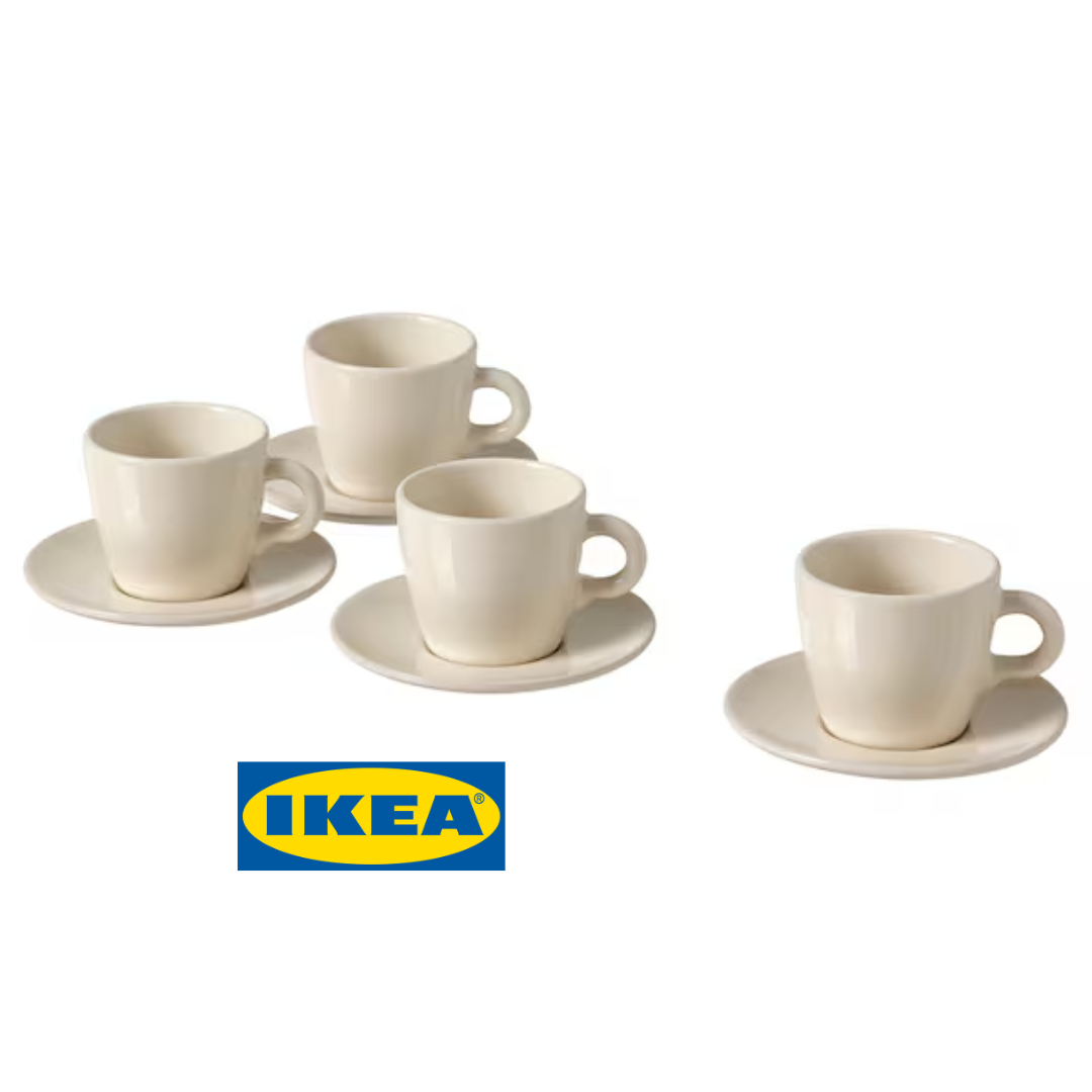 Набір чашок із блюдцями IKEA FÄRGKLAR Висота - 6 см Бежеві 004.836.30
