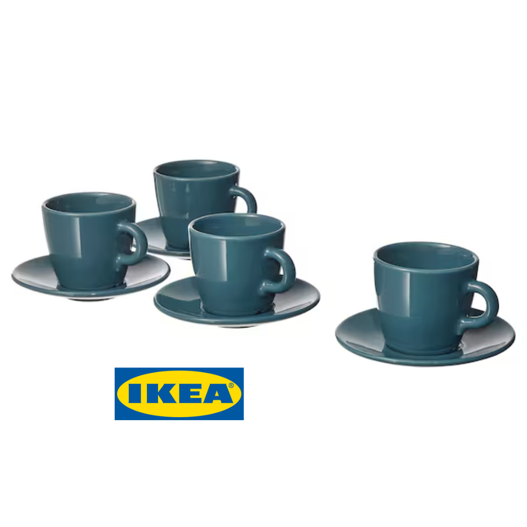 Набір чашок із блюдцями IKEA FÄRGKLAR Висота - 6 см Темно-бірюзові 904.818.20