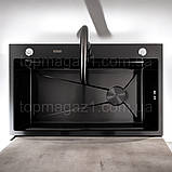 Чорна кухонна мийка "ВОДОСПАД", мийка з PVD покриттям з VIP-комплектом, фото 2