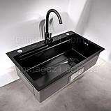 Чорна кухонна мийка "ВОДОСПАД", мийка з PVD покриттям з VIP-комплектом, фото 6