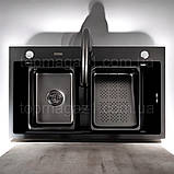 Чорна кухонна мийка "ВОДОСПАД", мийка з PVD покриттям з VIP-комплектом, фото 4