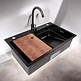 Чорна кухонна мийка "ВОДОСПАД", мийка з PVD покриттям з VIP-комплектом, фото 3