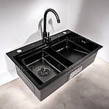 Чорна кухонна мийка "ВОДОСПАД", мийка з PVD покриттям з VIP-комплектом, фото 7