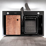 Чорна кухонна мийка "ВОДОСПАД", мийка з PVD покриттям з VIP-комплектом, фото 8