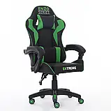 Комп'ютерне крісло з екошкіри + 2 подушки ENZO чорне з зеленим, фото 2