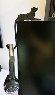 Тримач пес для навушників на монітор, на стіл чорний