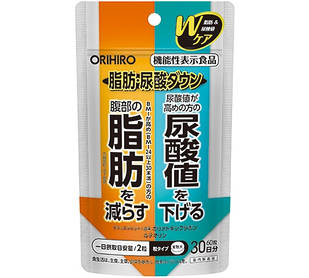 Orihiro Fat/Uric Acid Down Комплекс для зменшення жиру та рівня сечової кислоти, 60 таблеток на 30 днів.