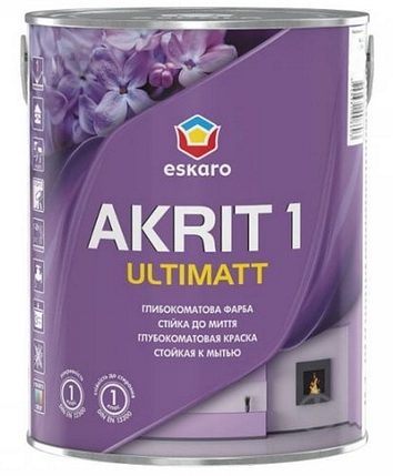 Eskaro Akrit 1 Ultimatt, фарба для стін глибокоматова, стійка до миття, TR (прозора база), 0,85л, фото 1