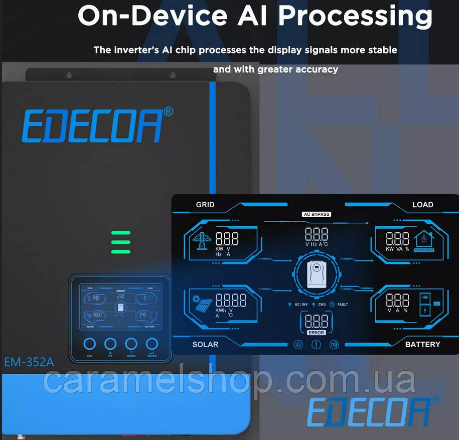 w⭐︎ Гібридний сонячний інвертор EDECOA 24V 230V 3800W MPPT 110A