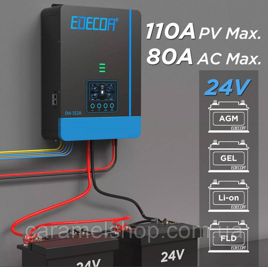 w⭐︎ Гібридний сонячний інвертор EDECOA 24V 230V 3800W MPPT 110A