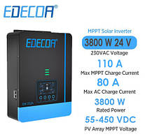 Гібридний сонячний інвертор EDECOA 24V 230V 3800W MPPT 110A PV 55-450VDC (EPS 1200W) 3,8 кВт