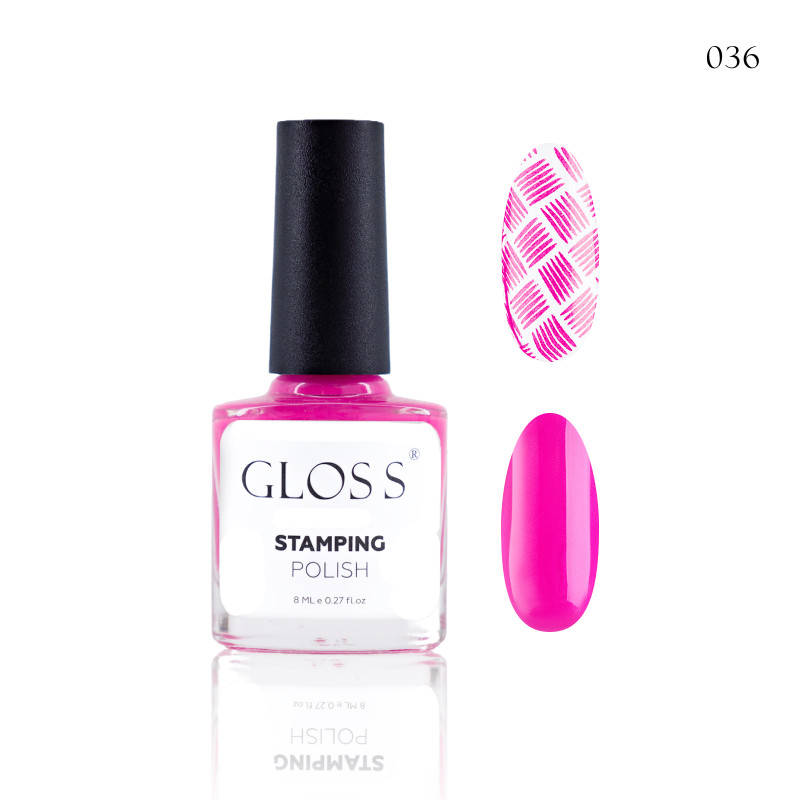 Лак для стемпінгу GLOSS Stamping polish 36 неоновий рожевий, 8 мл