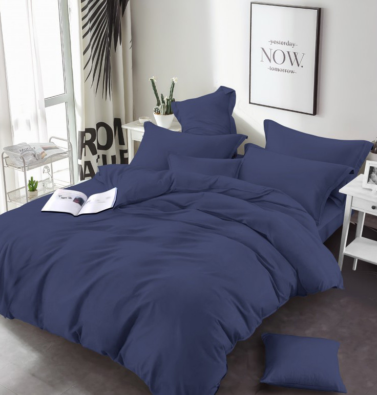 Синя однотонна тканина 220 см для пошиття постільної білизни Бязь Gold Lux, рулон 50 м, Пакистан